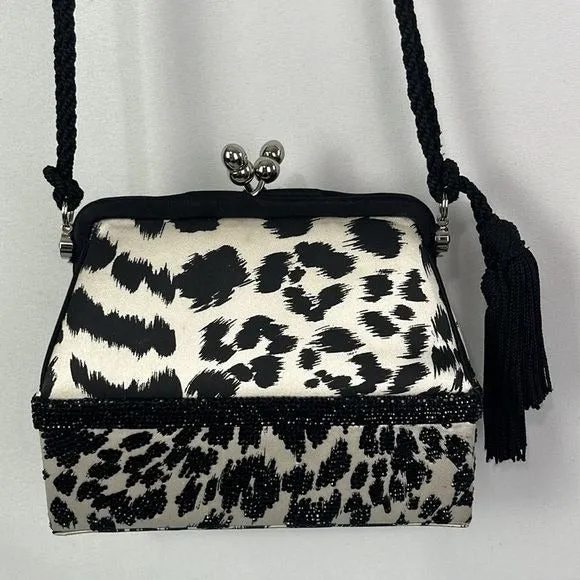 Judith Leiber Black and White Animal Print Evening Bag