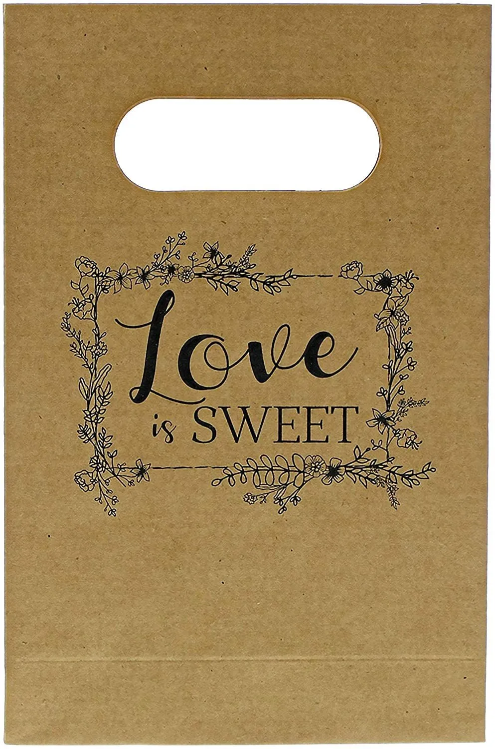 Kraft Wedding Favor Bags with Handles, Love is Sweet (5.5 x 8.5 in, 50 Pack)