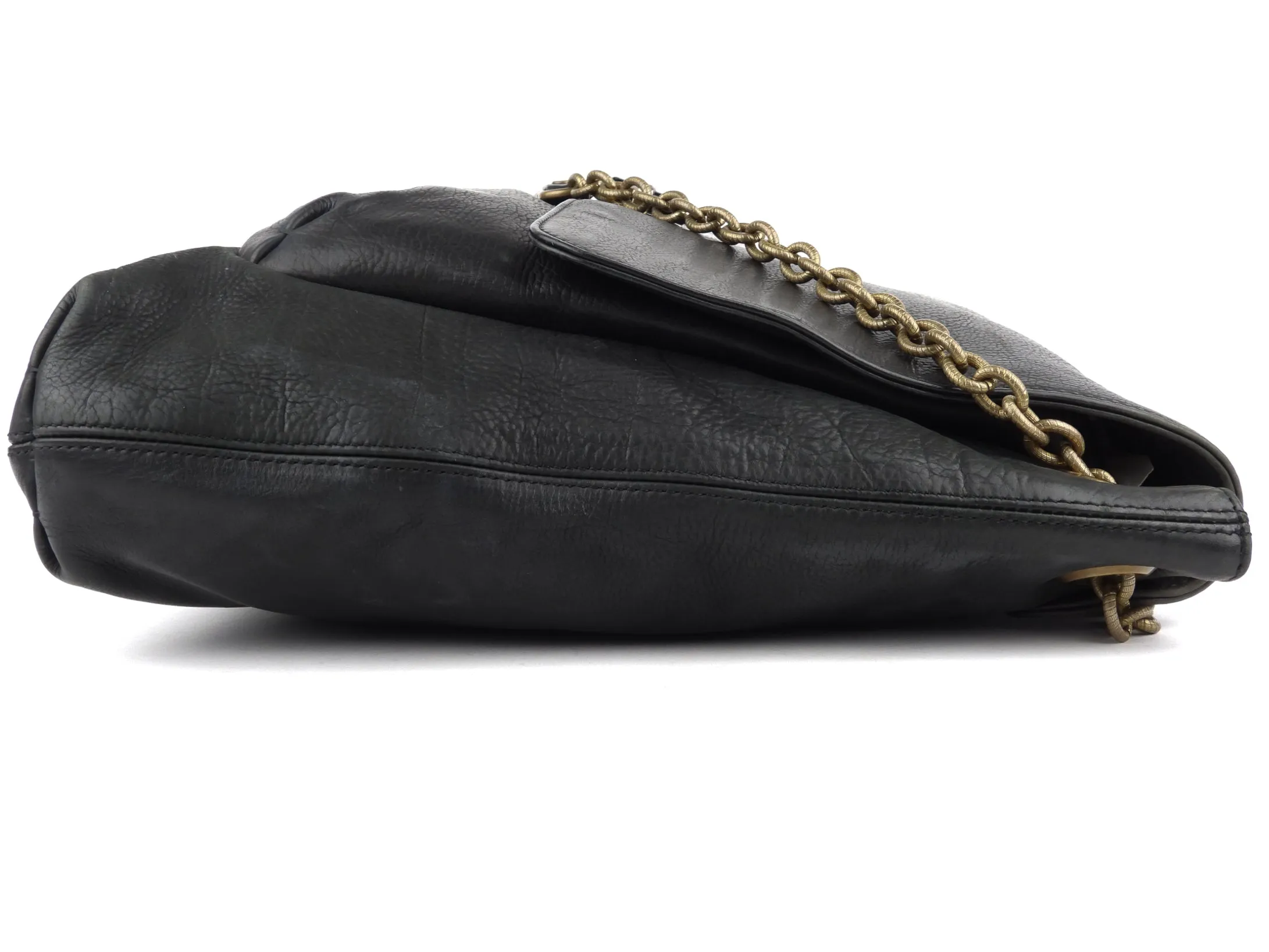 Lanvin Black Grained Leather Large Chain Flap Happy Bag