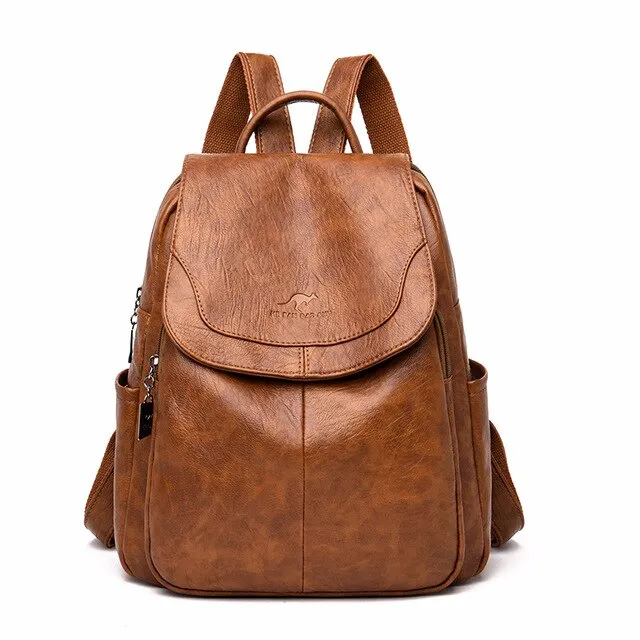 Large Capacity Vintage Leather School Bag and Backpack