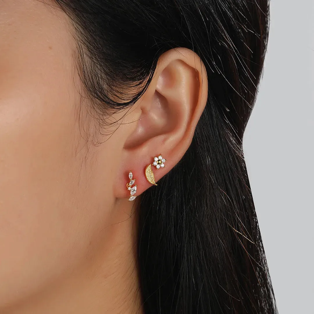 Leaf Me Alone Flat Back Stud Earring (18G)