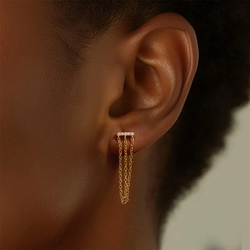 Long Chain Delicate Flat Back Stud Earrings