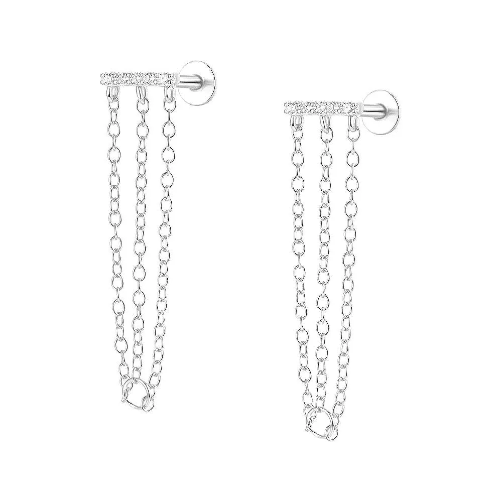 Long Chain Delicate Flat Back Stud Earrings