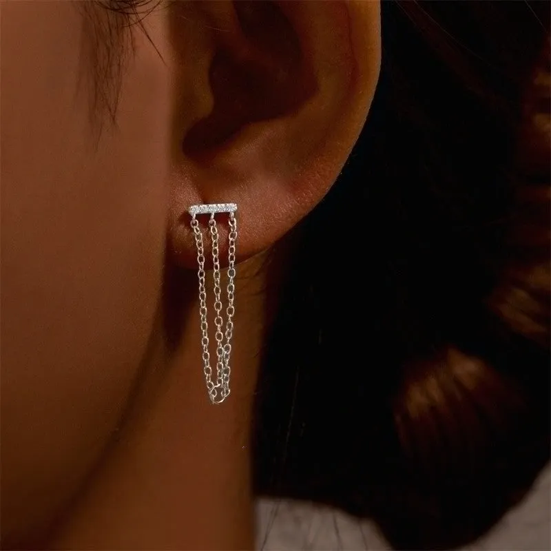 Long Chain Delicate Flat Back Stud Earrings