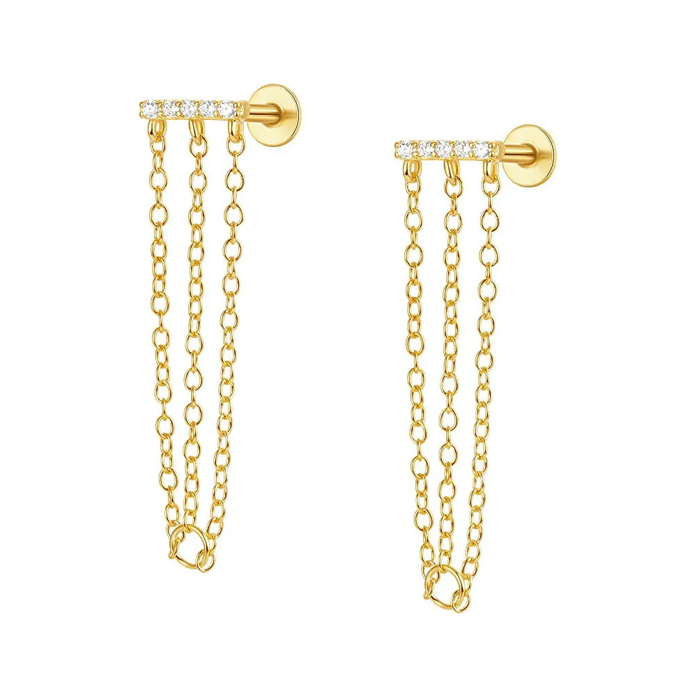 Long Chain Delicate Flat Back Stud Earrings