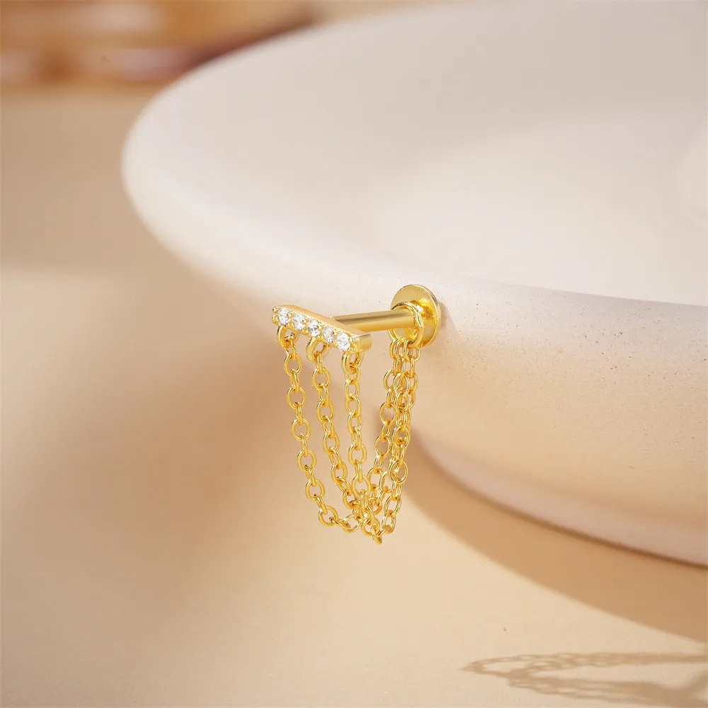 Long Chain Delicate Flat Back Stud Earrings