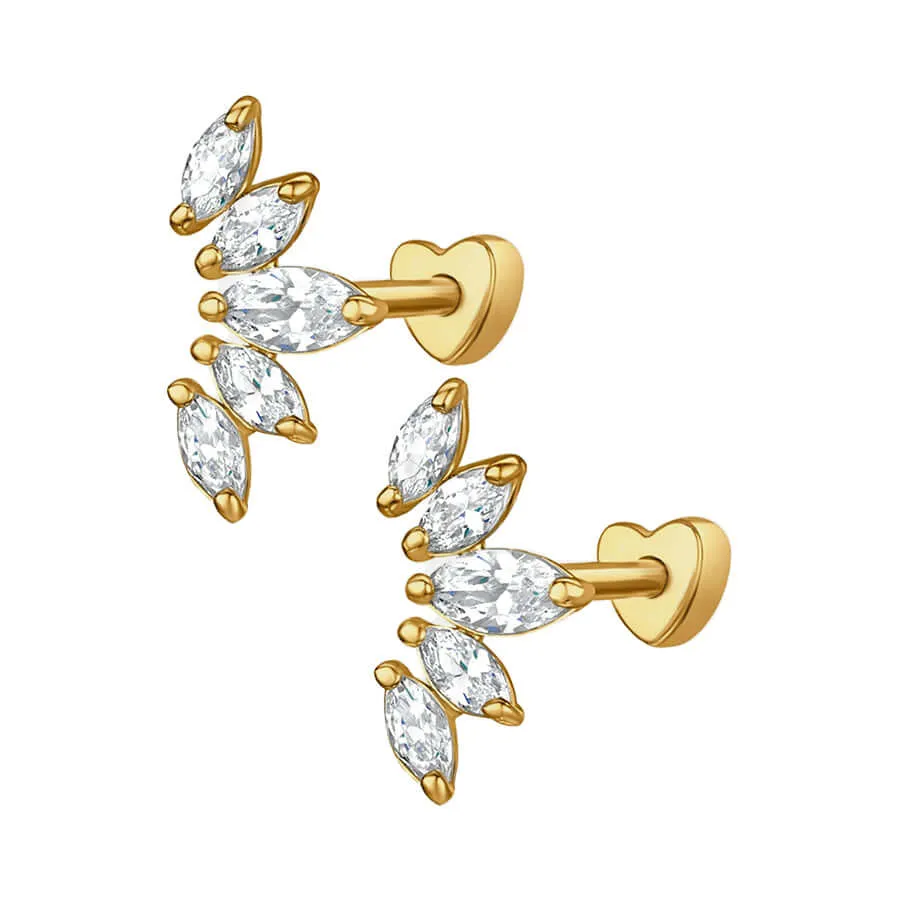 Lovely Flat Back Leaves CZ Diamonds Earrings