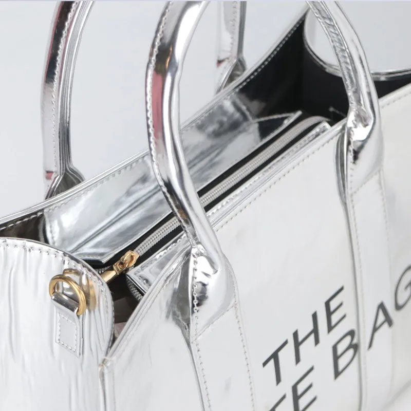 Luxury The Tote Bag Metallic Shine Spacious Handheld Handbag