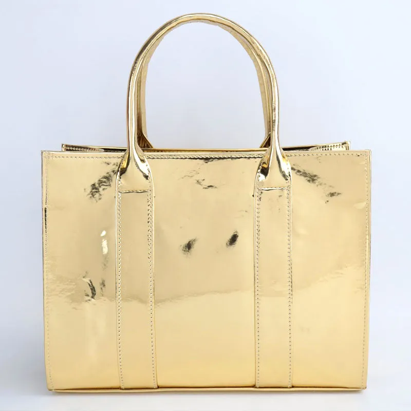 Luxury The Tote Bag Metallic Shine Spacious Handheld Handbag