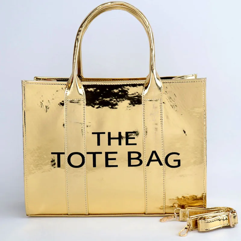 Luxury The Tote Bag Metallic Shine Spacious Handheld Handbag