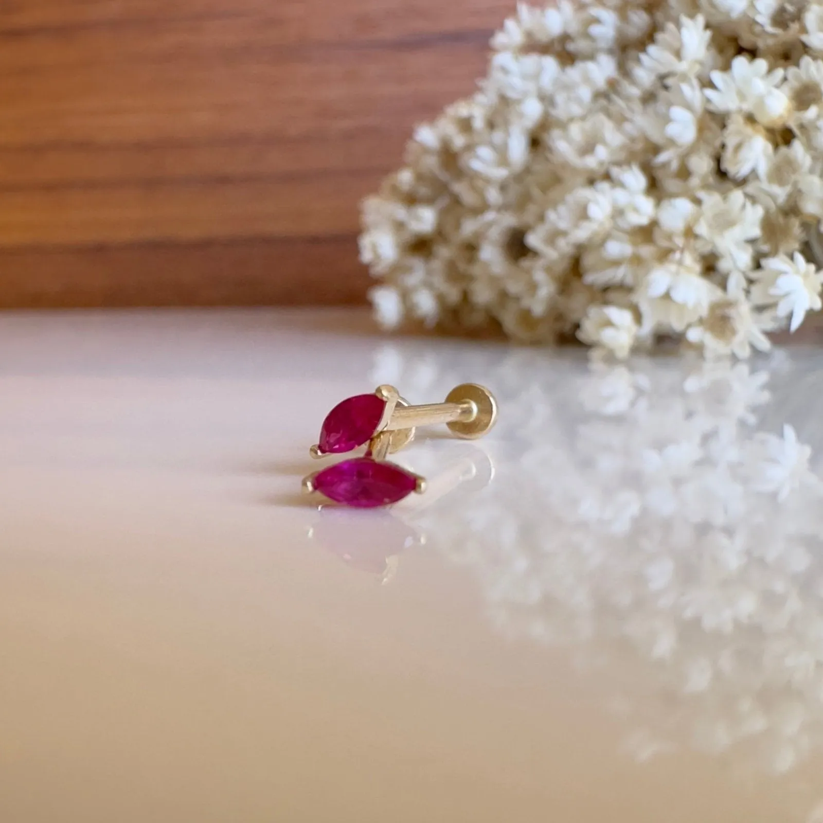 Marquise Pink Ruby Flat Back Earring