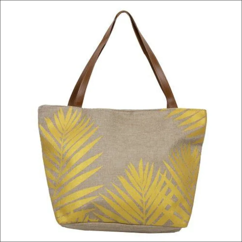 METALLIC PALM LEAF BEACH BAG