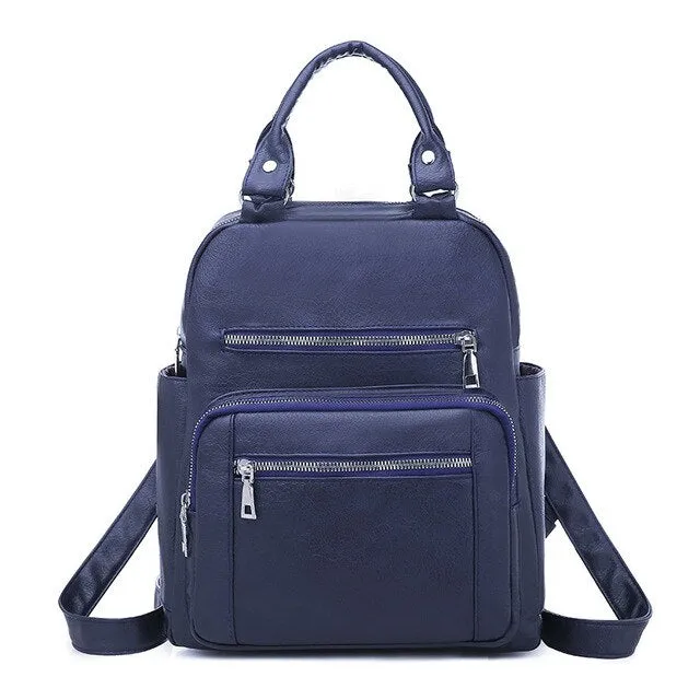 Multifunction PU Leather School Bag, Travel Bag and Backpack