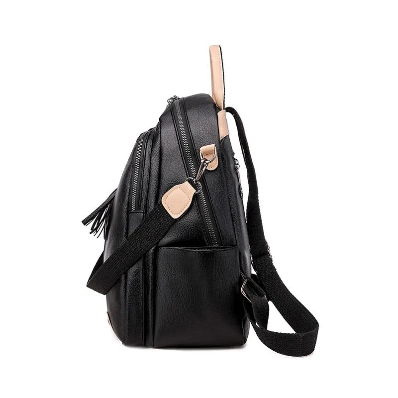 Multifunction Tassel PU Leather College Style Shoulder Bag and School Bag