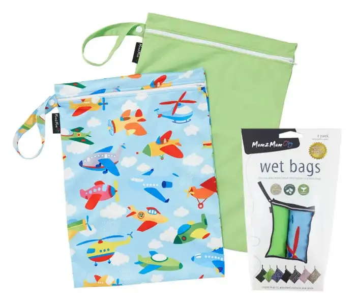 Mum2Mum Wet Bags Twin Pack - PLANE/LIME