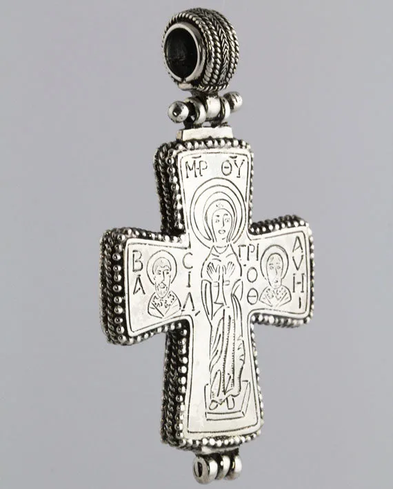 Panaghia Triple Blessing Silver Orthodox Cross