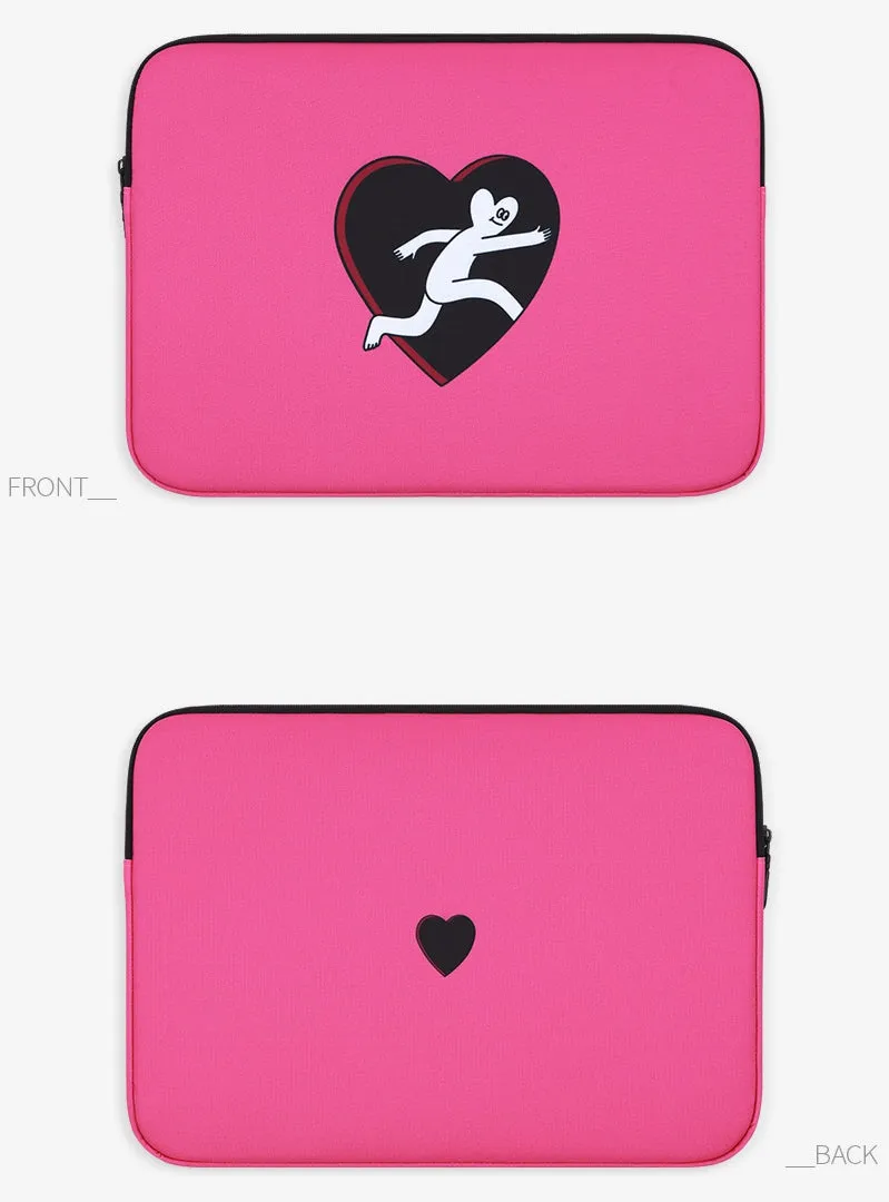 Pink Black Heart Graphic Laptop Sleeves iPad 11 13 15 inch Cases Protective Covers Handbags Square Pouches Designer Artist Prints Cute Lightweight School Collage Office Zipper Fashion Unique Gifts