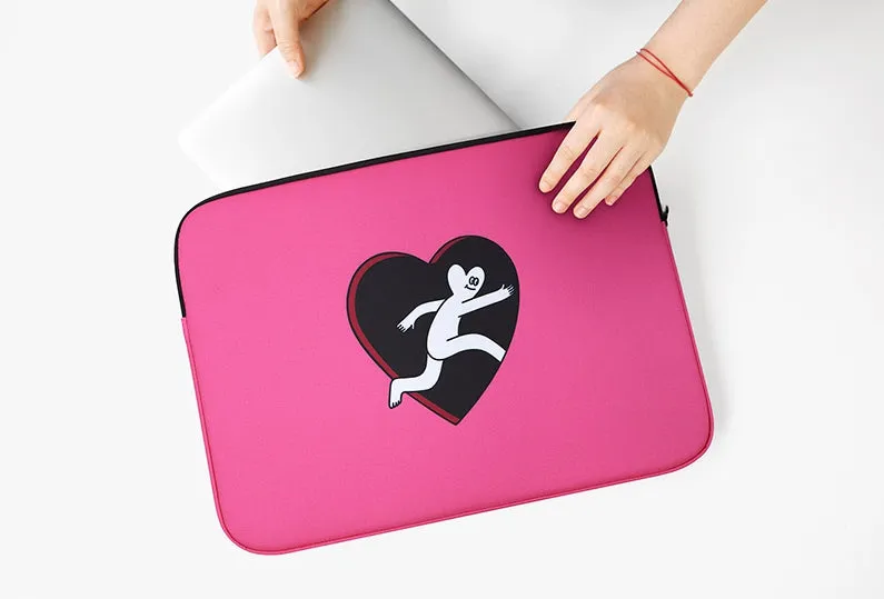 Pink Black Heart Graphic Laptop Sleeves iPad 11 13 15 inch Cases Protective Covers Handbags Square Pouches Designer Artist Prints Cute Lightweight School Collage Office Zipper Fashion Unique Gifts