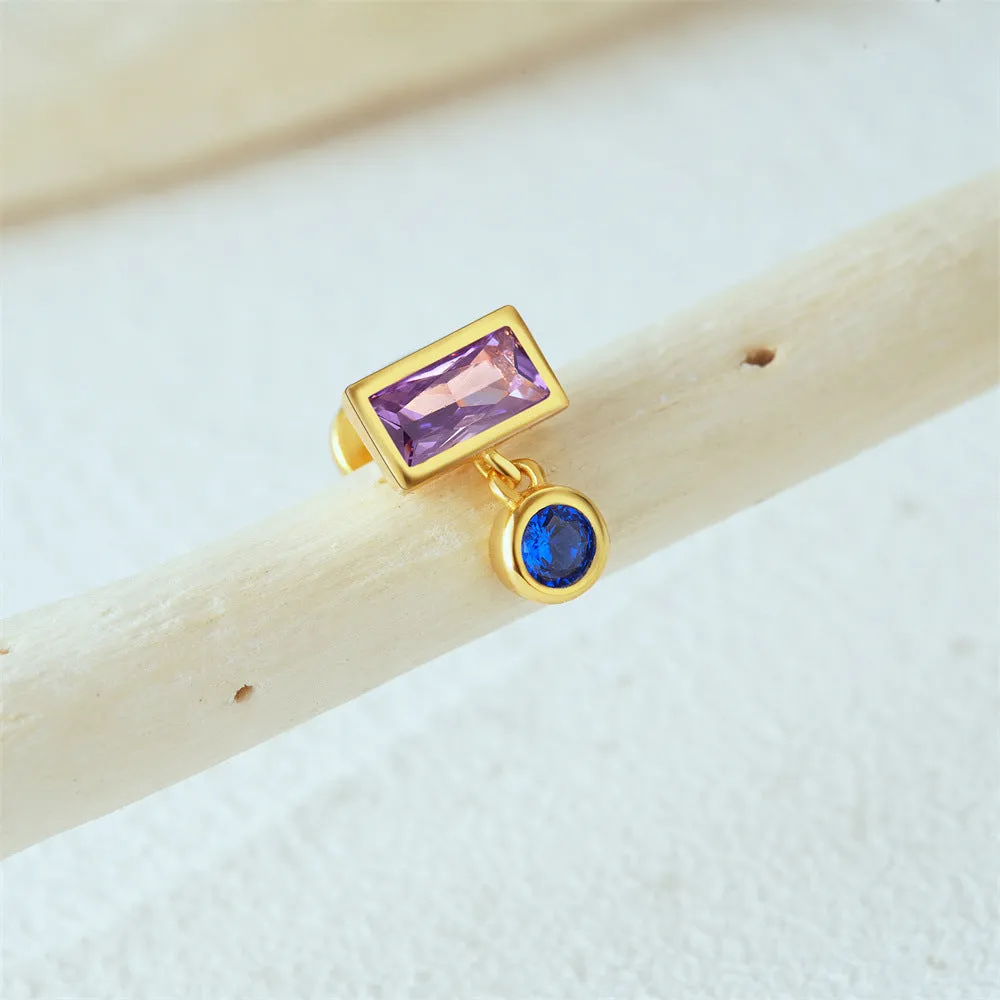 Purple Baguette CZ Diamond Drop Flat Back Stud Earrings