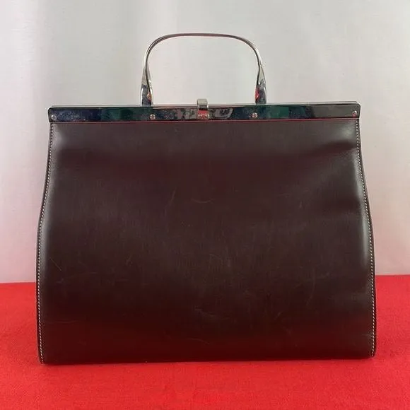 RalphLaurenBrown Leather with Silver Frame Bag