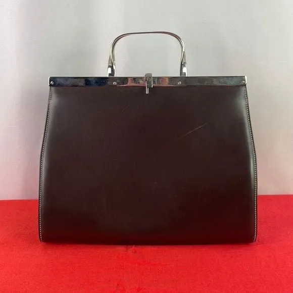 RalphLaurenBrown Leather with Silver Frame Bag