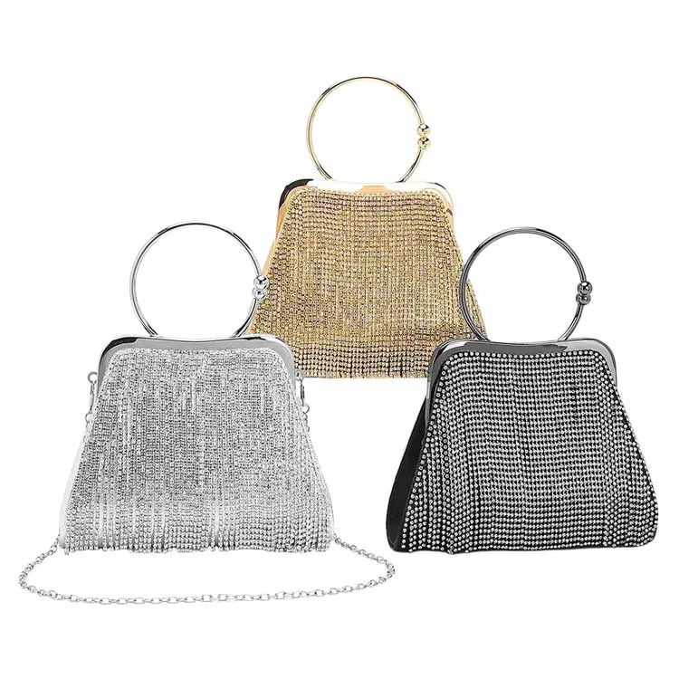 Rhinestone Embellished Evening Tote Crossbody Bag