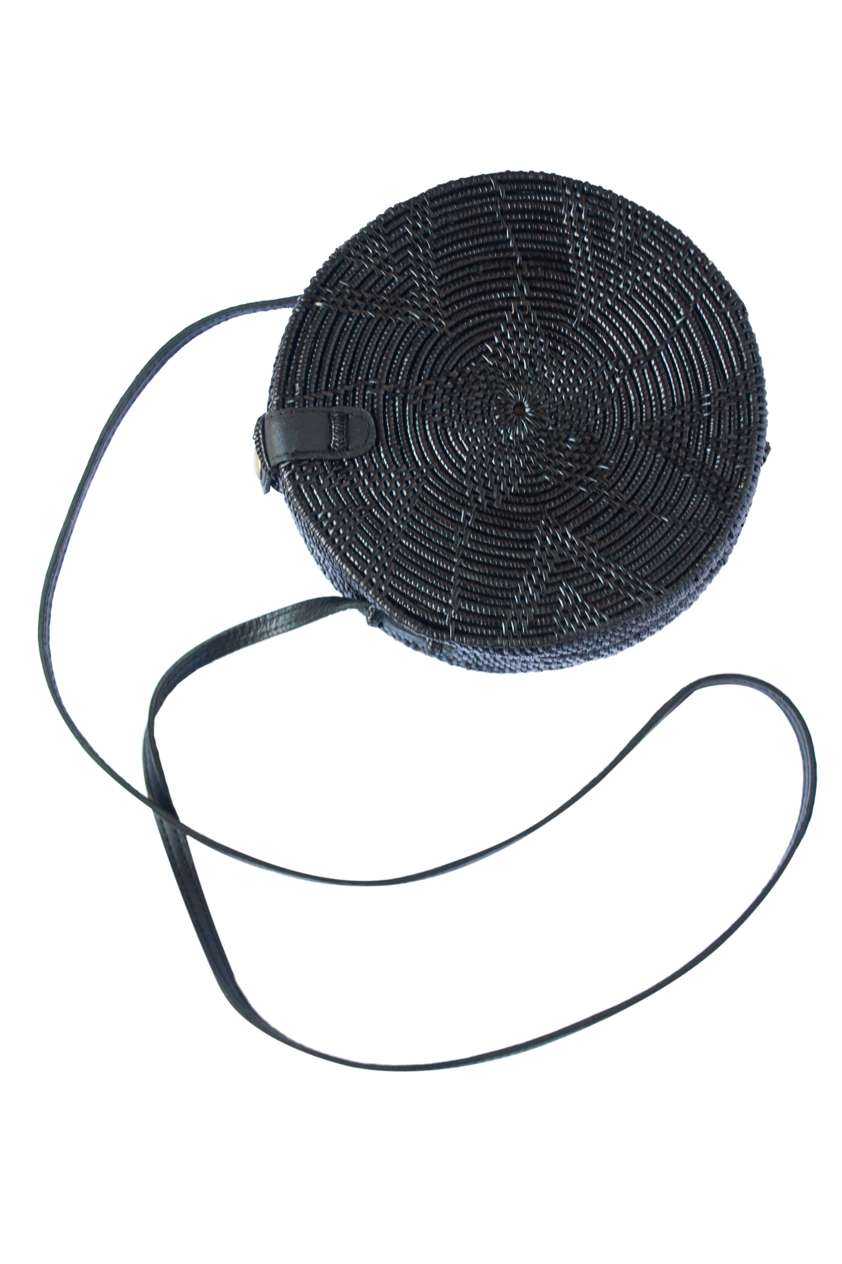 Round Bali Rattan Bag-Black