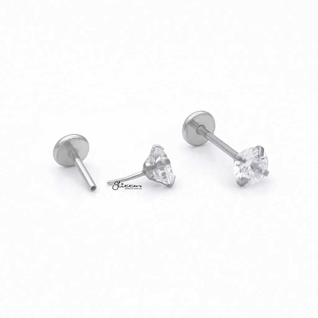 Round C.Z Top Threadless Push In Flat Back Nose Studs