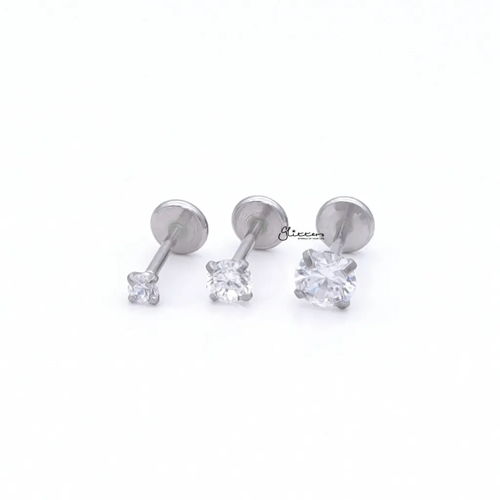 Round C.Z Top Threadless Push In Flat Back Nose Studs