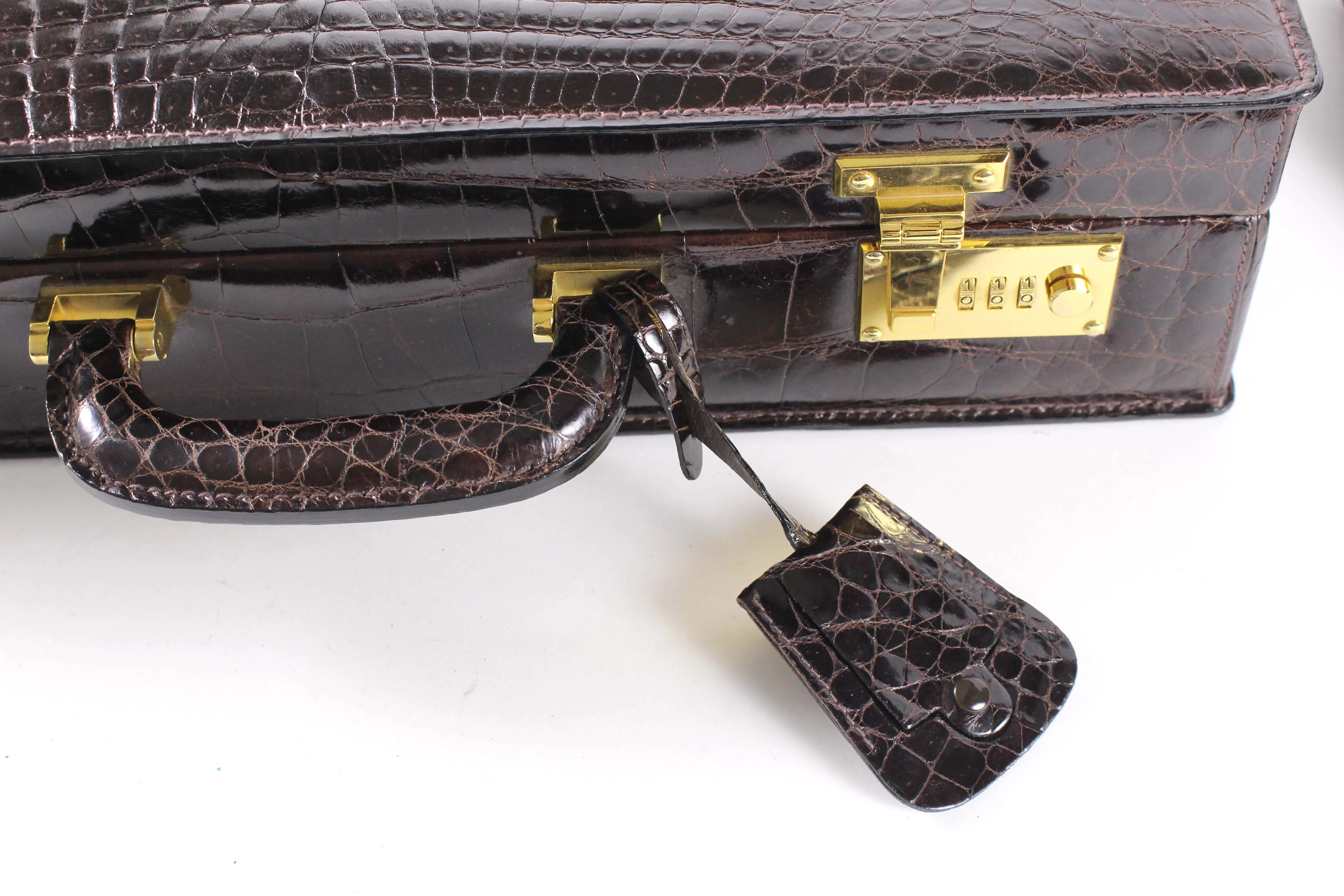 SCILPRA brown crocodile skin briefcase