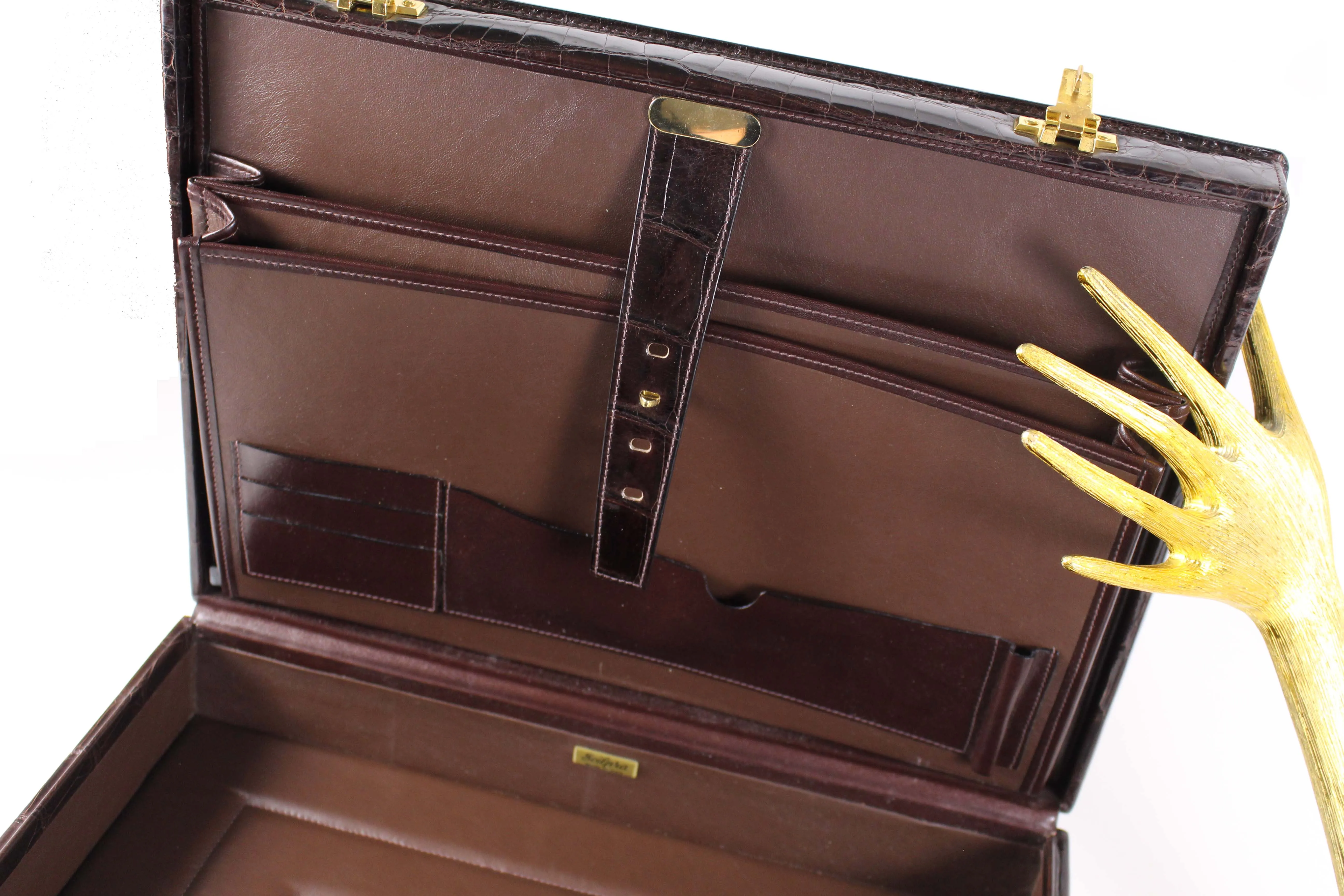 SCILPRA brown crocodile skin briefcase