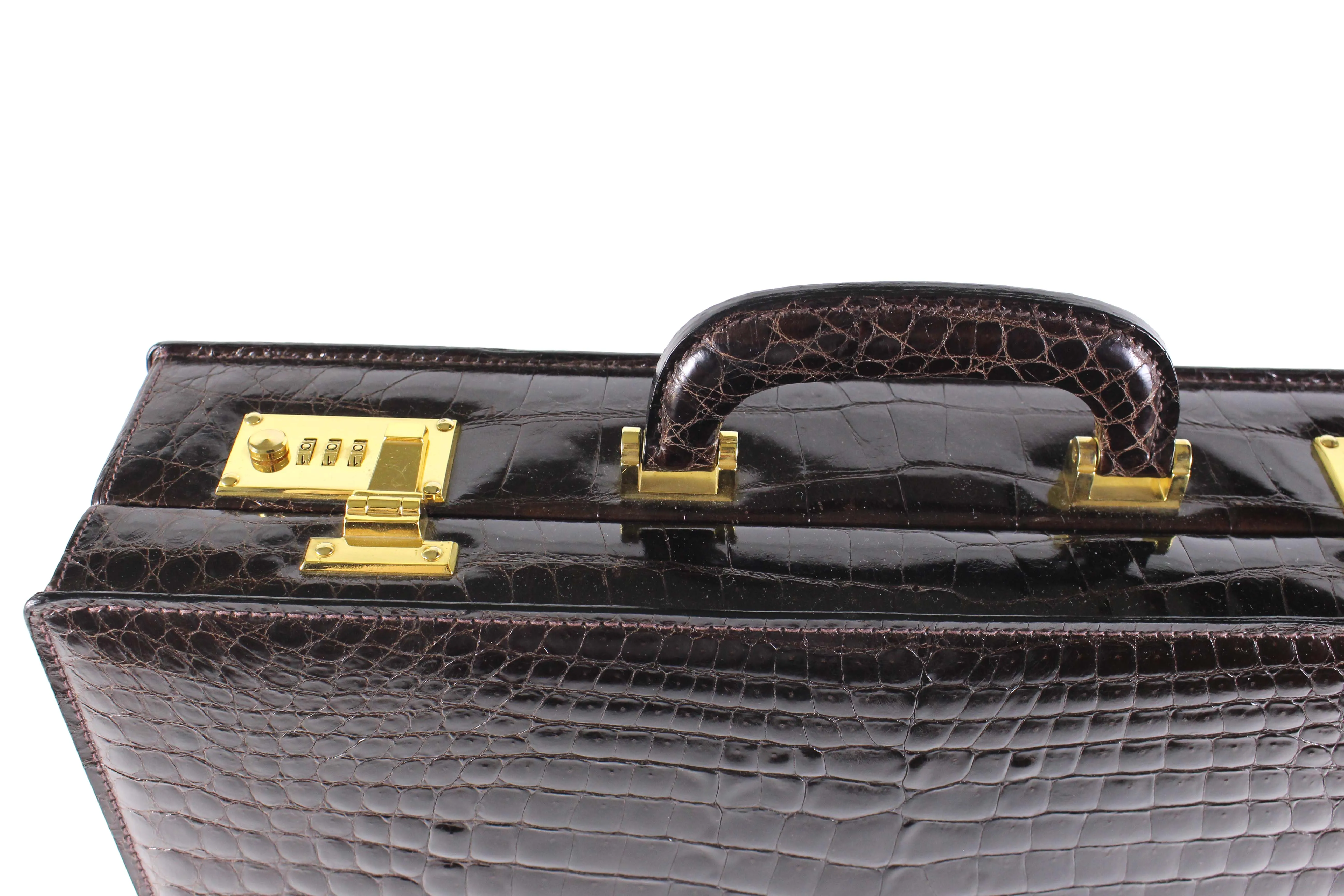 SCILPRA brown crocodile skin briefcase