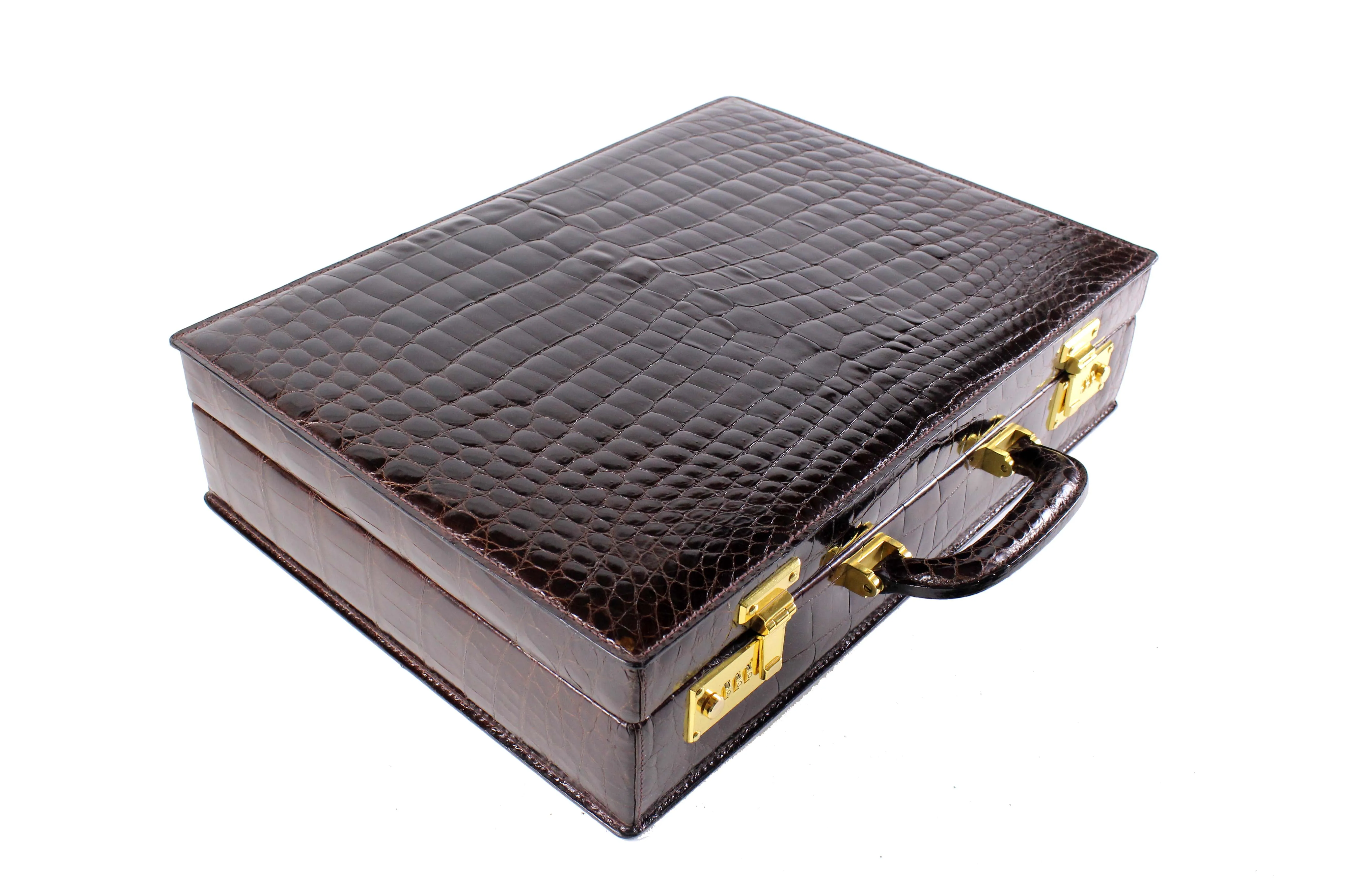 SCILPRA brown crocodile skin briefcase