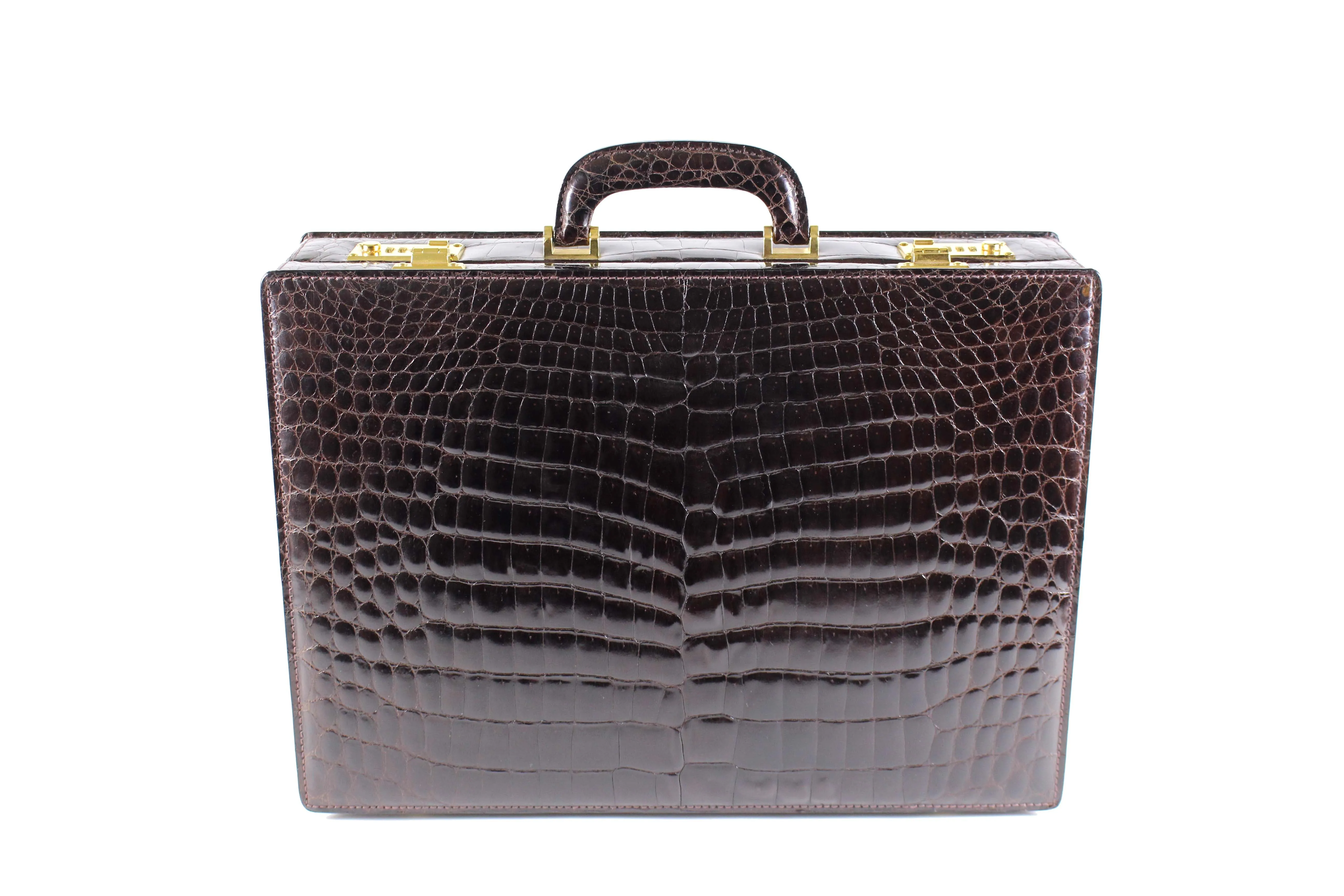 SCILPRA brown crocodile skin briefcase