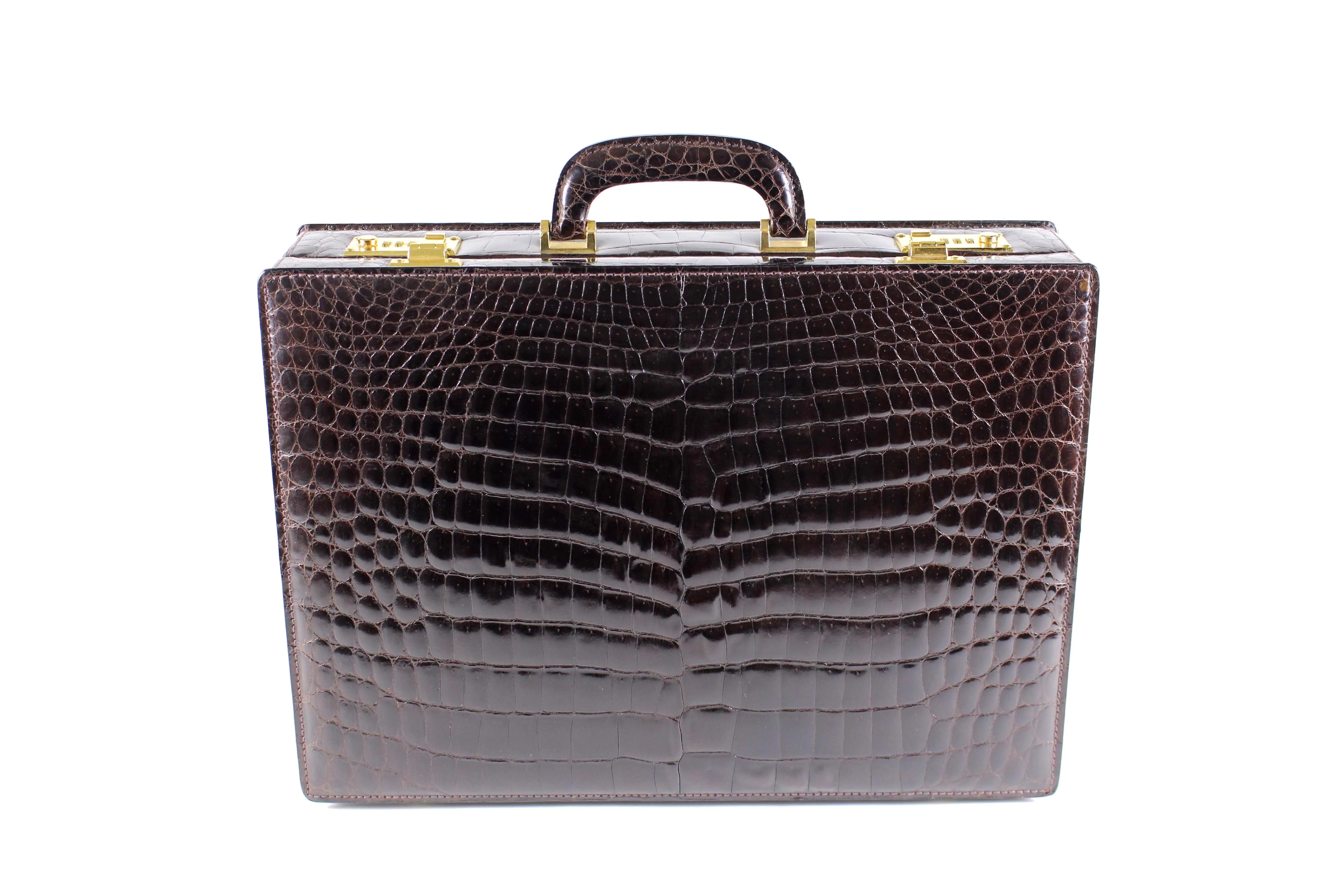 SCILPRA brown crocodile skin briefcase