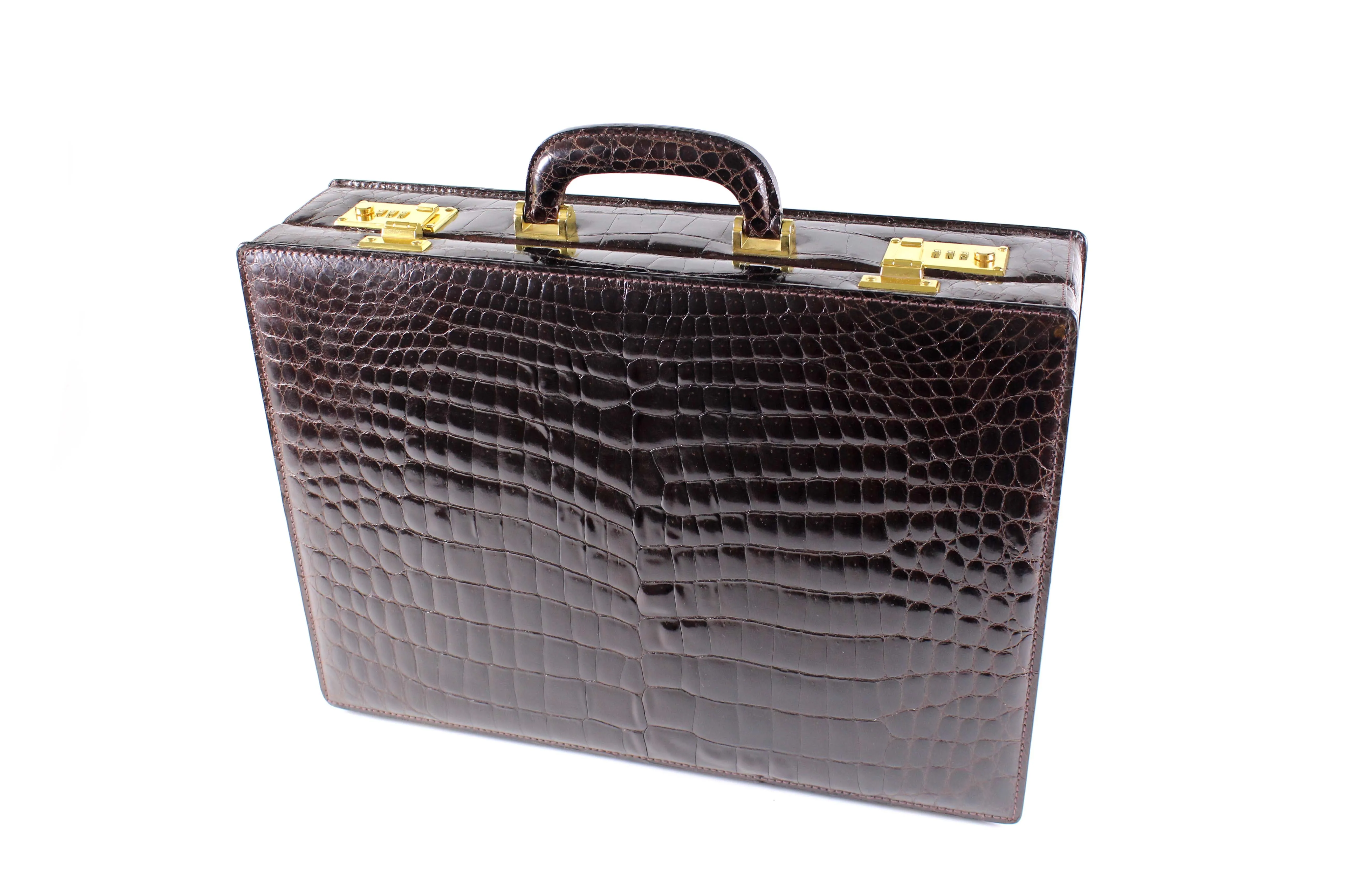 SCILPRA brown crocodile skin briefcase