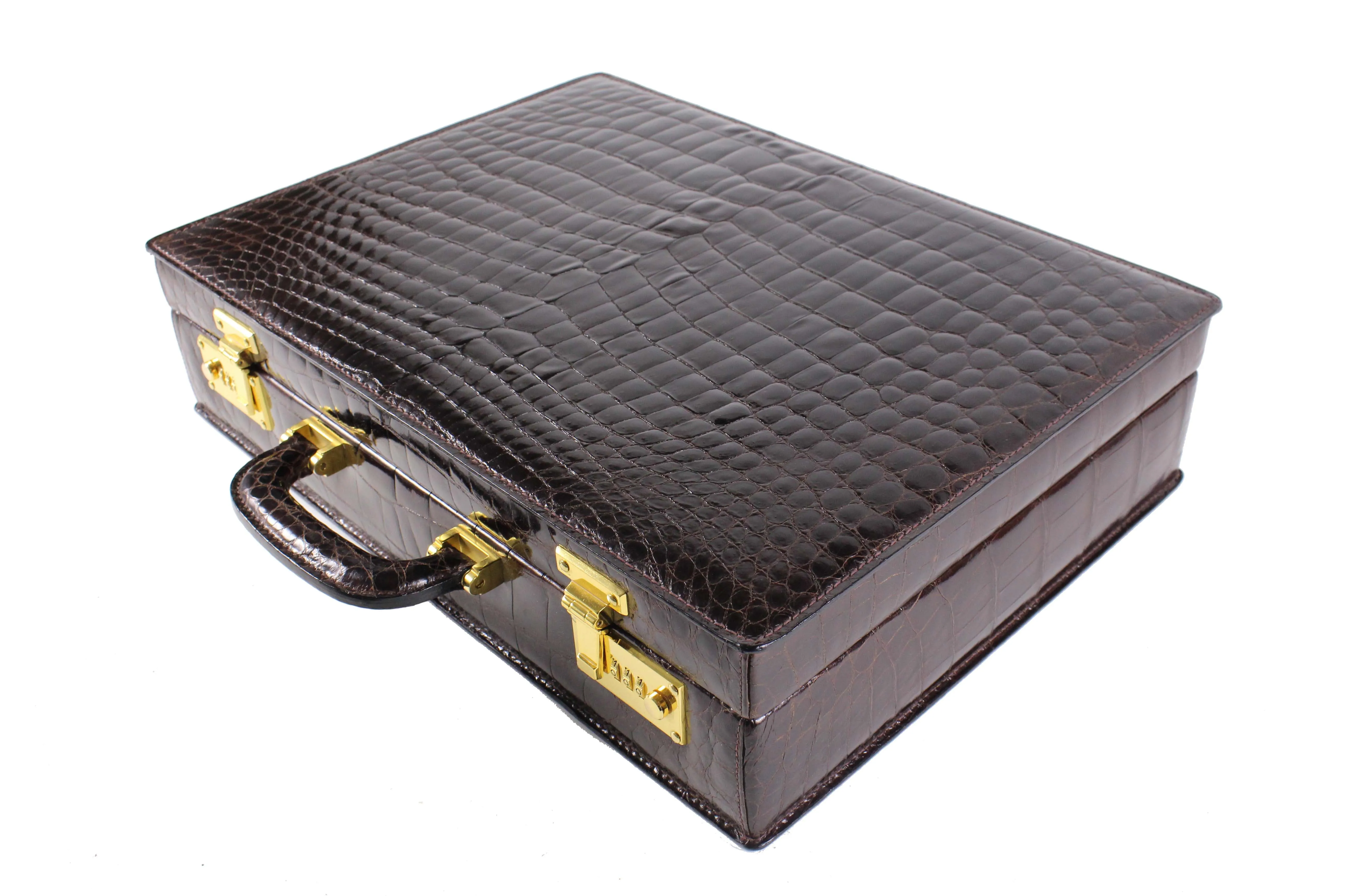 SCILPRA brown crocodile skin briefcase