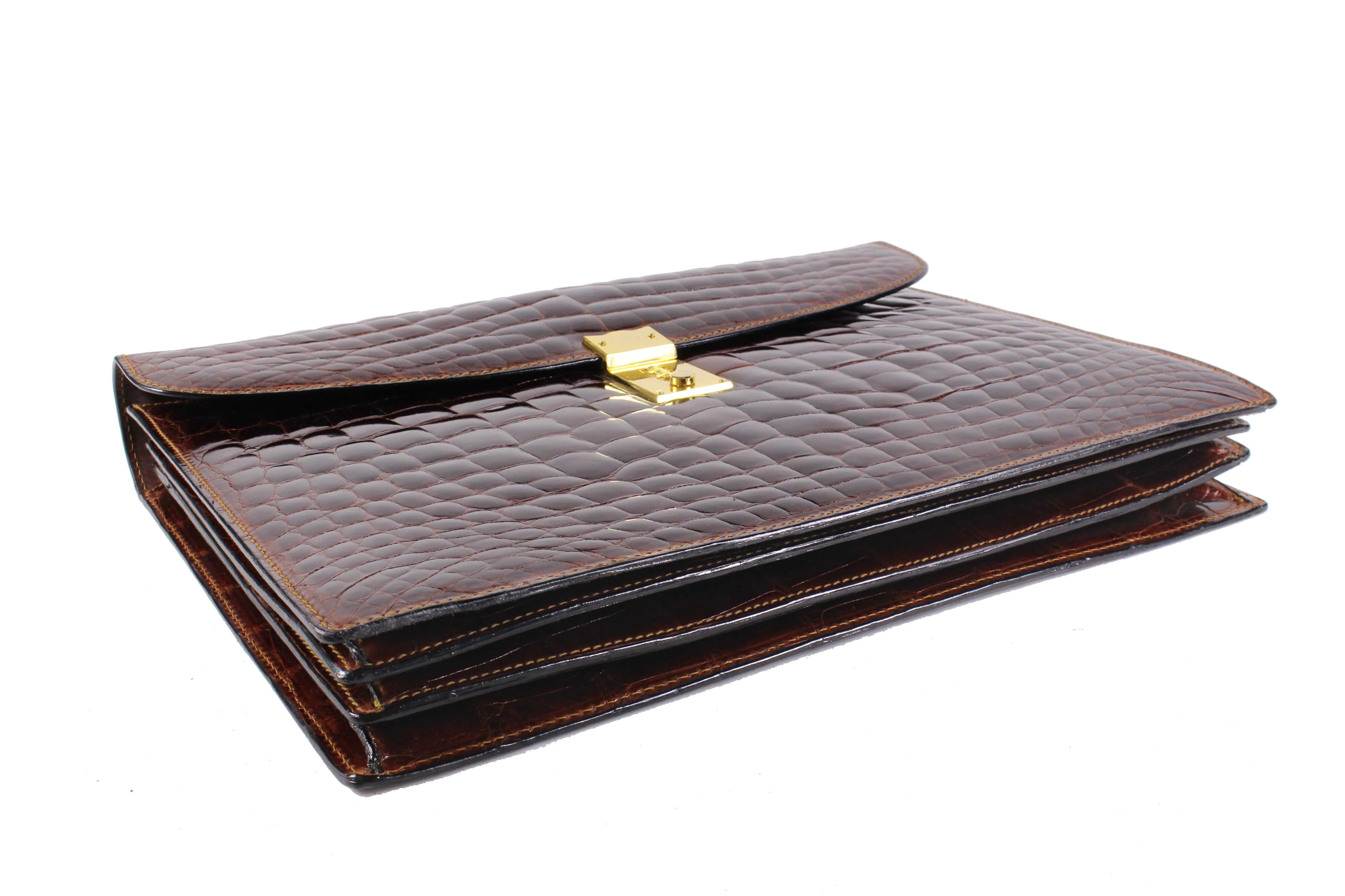 SCILPRA brown crocodrile skin executive briefcase