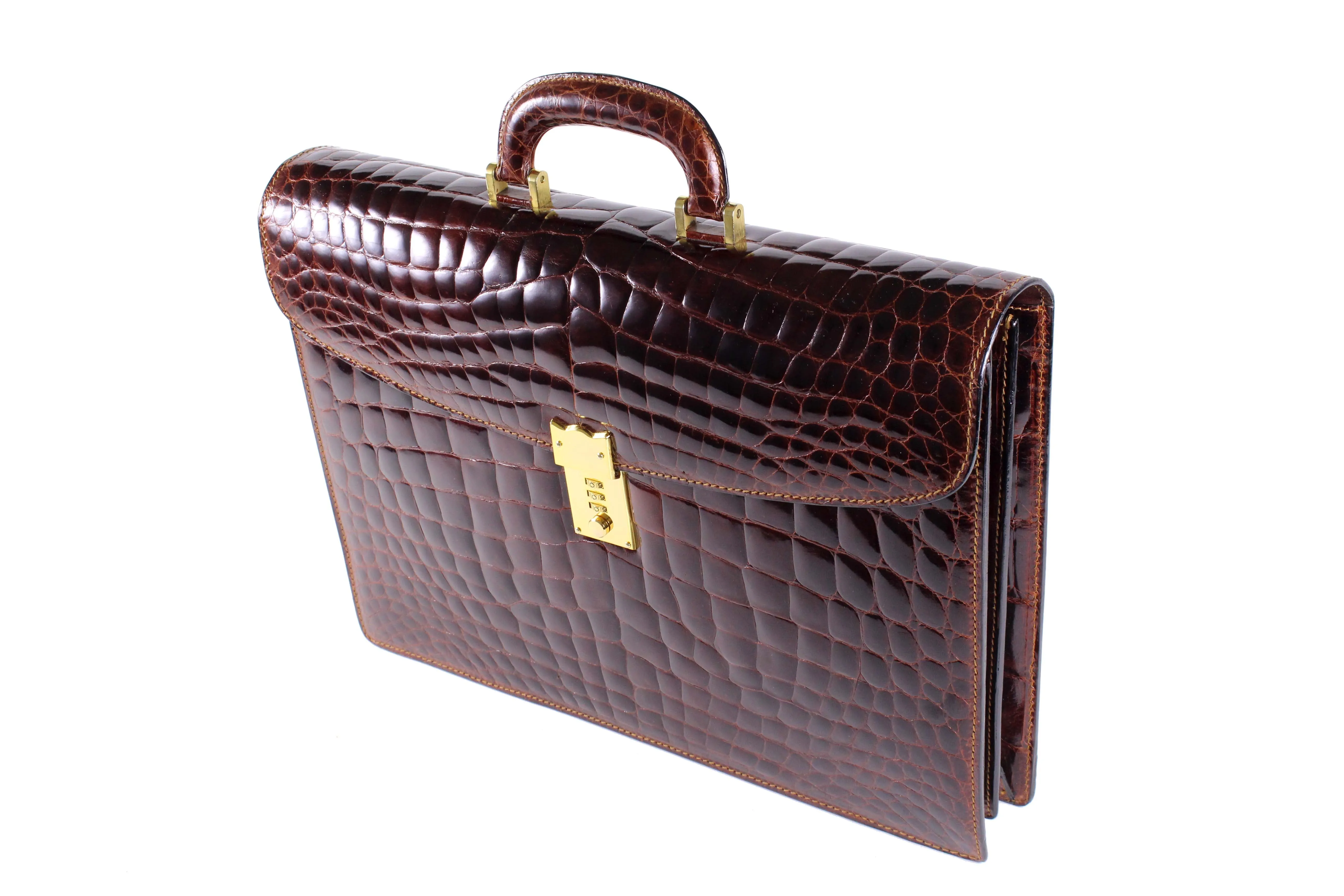 SCILPRA brown crocodrile skin executive briefcase