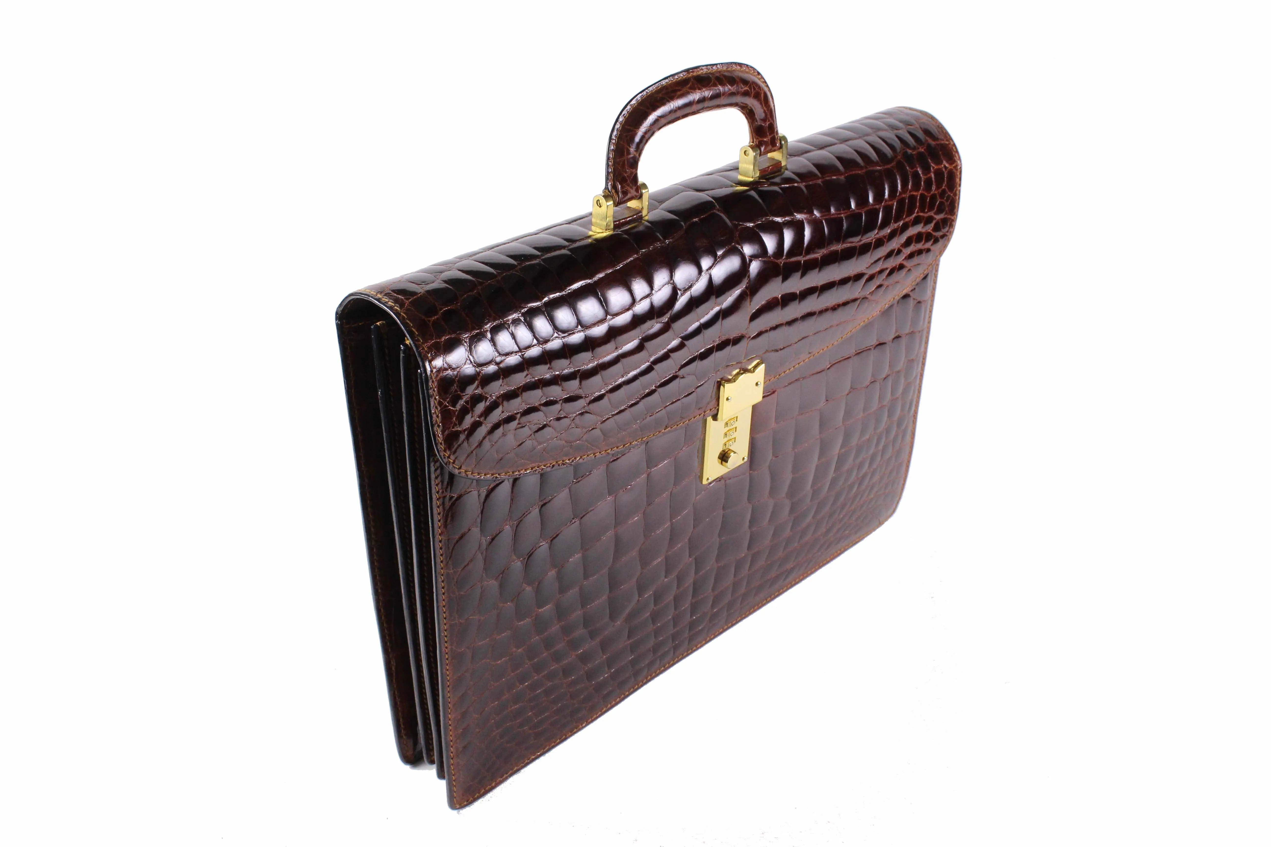 SCILPRA brown crocodrile skin executive briefcase