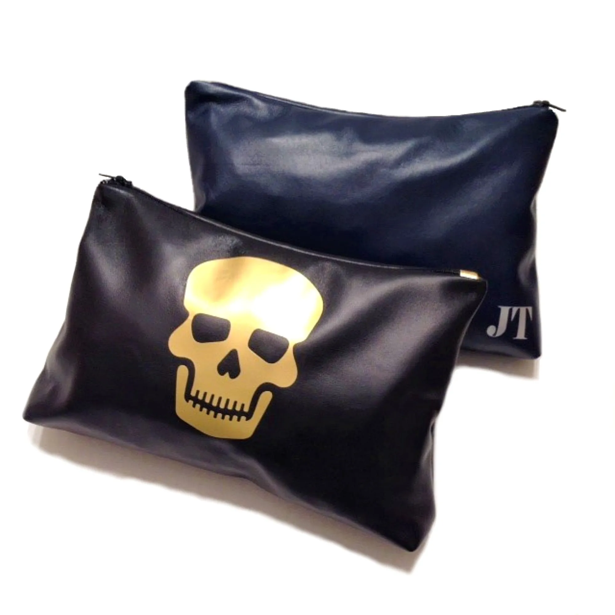 Skull Personalised Monogram Leather Cosmetic & Toiletry Bag