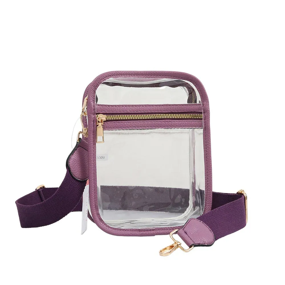 Solid Faux Leather Transparent Rectangle Crossbody Bag