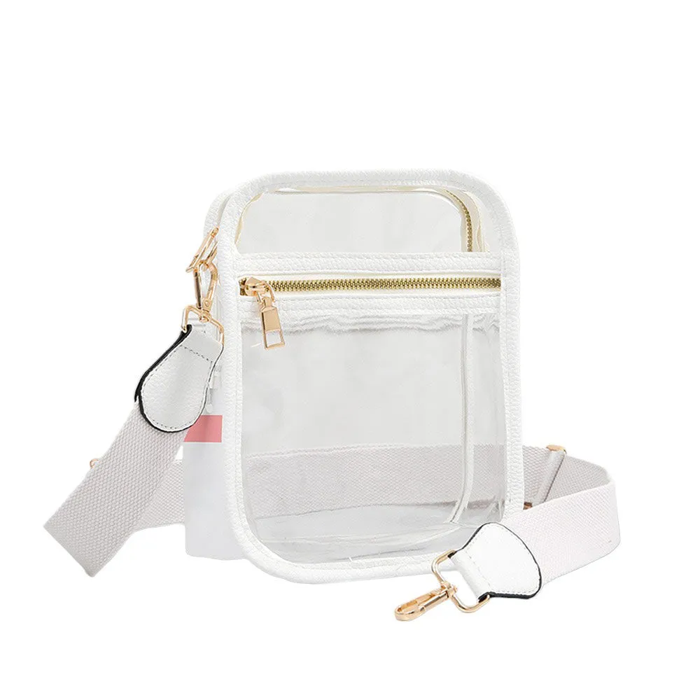 Solid Faux Leather Transparent Rectangle Crossbody Bag