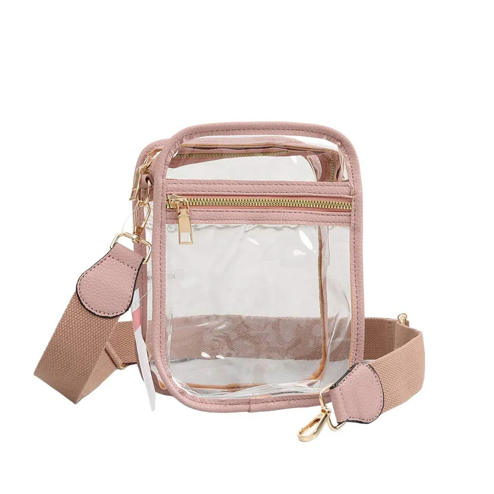 Solid Faux Leather Transparent Rectangle Crossbody Bag