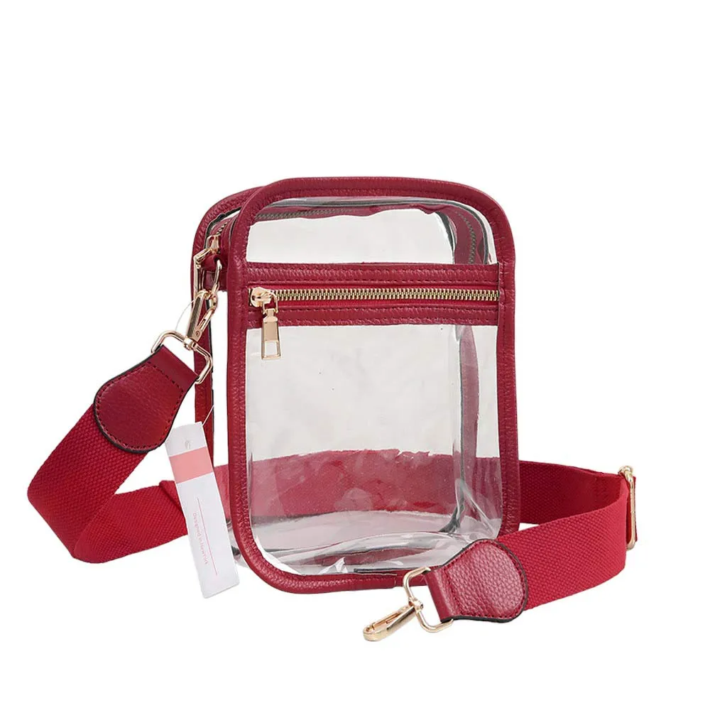 Solid Faux Leather Transparent Rectangle Crossbody Bag