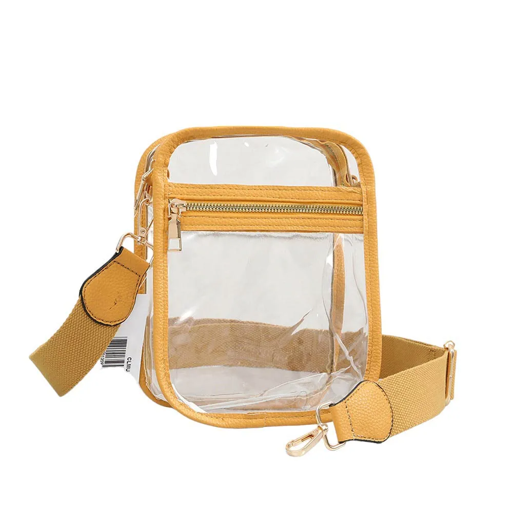 Solid Faux Leather Transparent Rectangle Crossbody Bag