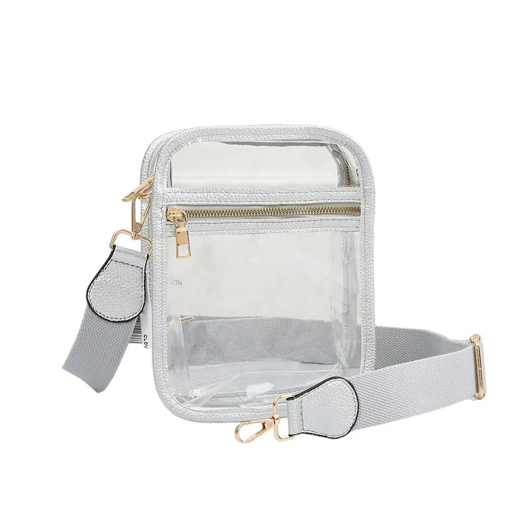 Solid Faux Leather Transparent Rectangle Crossbody Bag