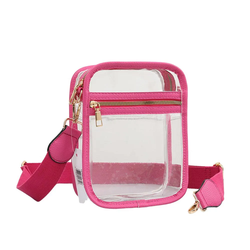 Solid Faux Leather Transparent Rectangle Crossbody Bag