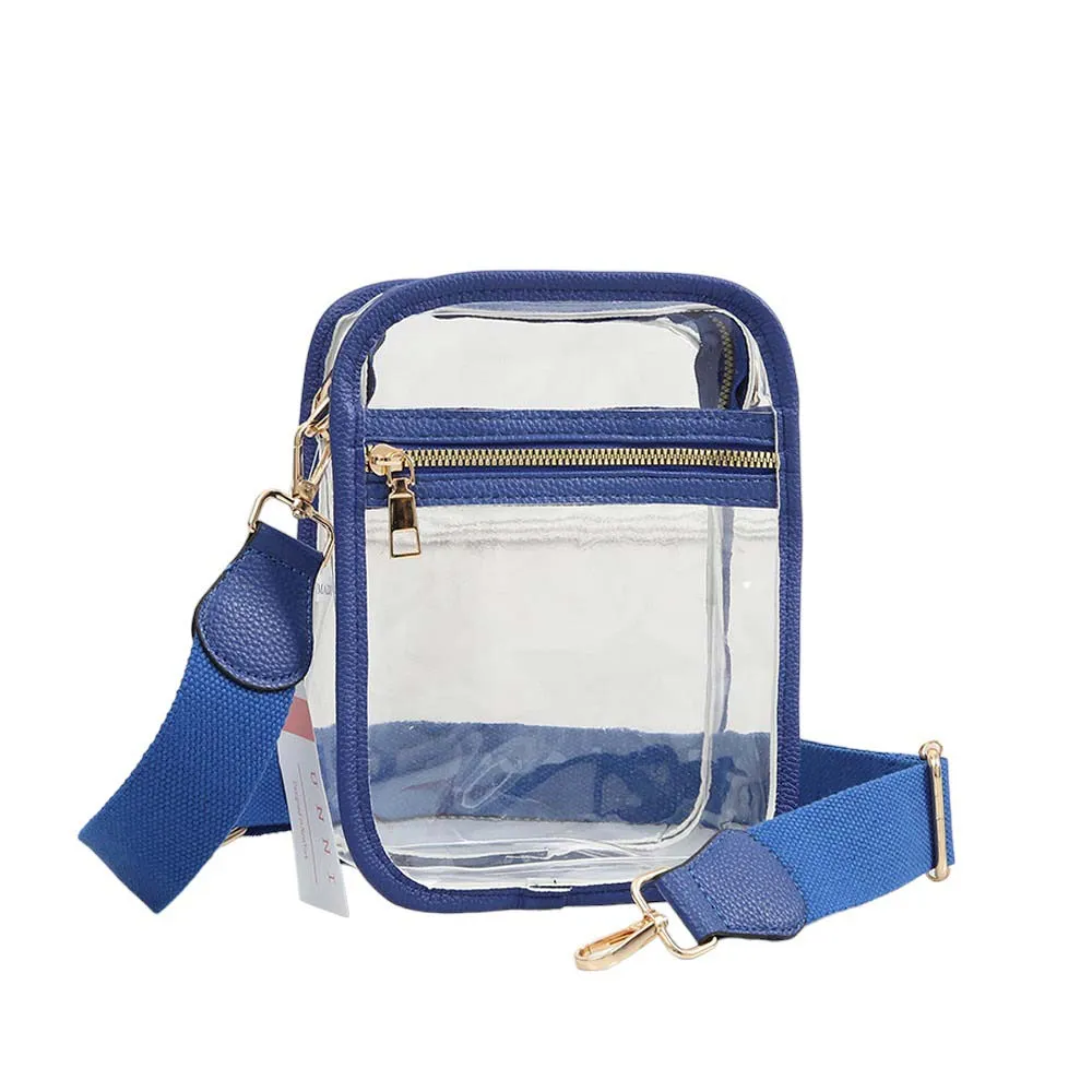 Solid Faux Leather Transparent Rectangle Crossbody Bag