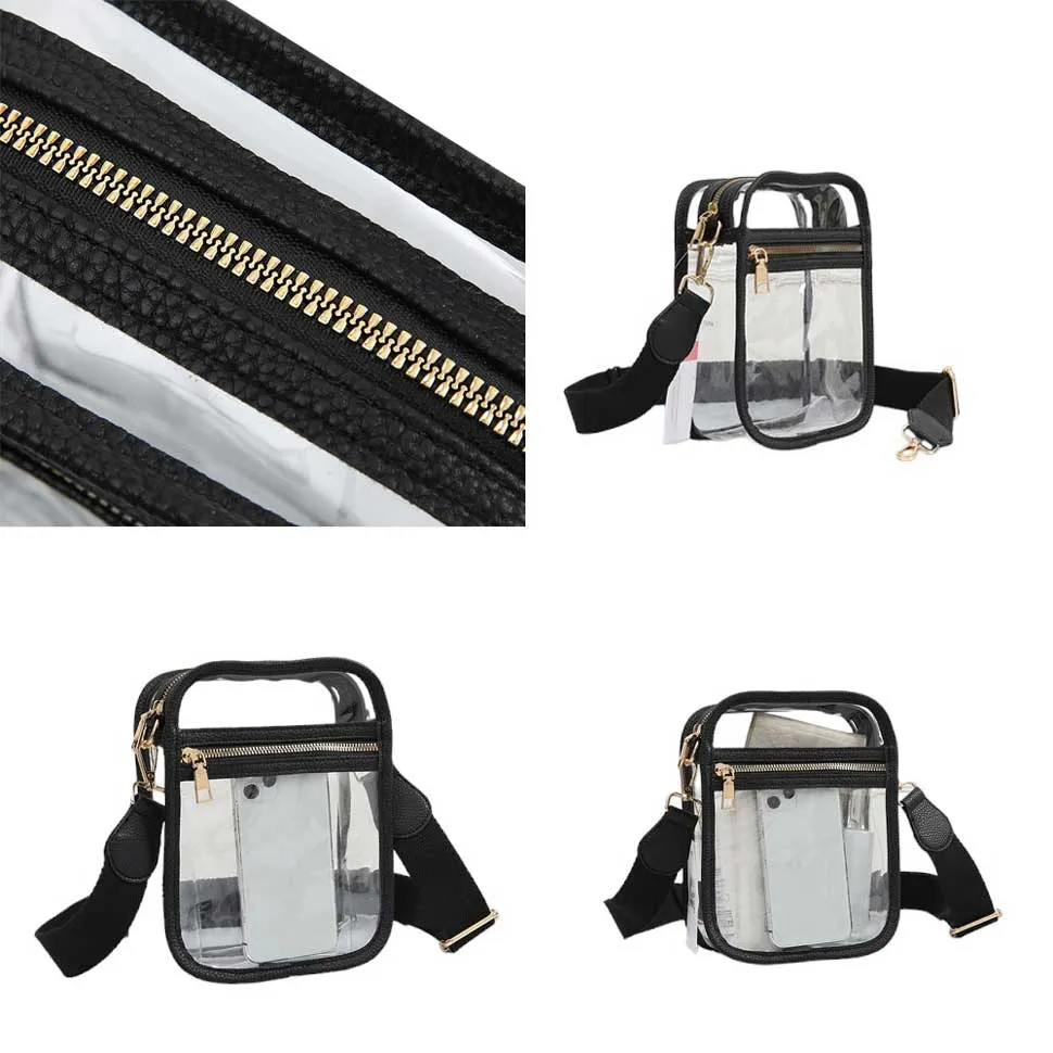 Solid Faux Leather Transparent Rectangle Crossbody Bag